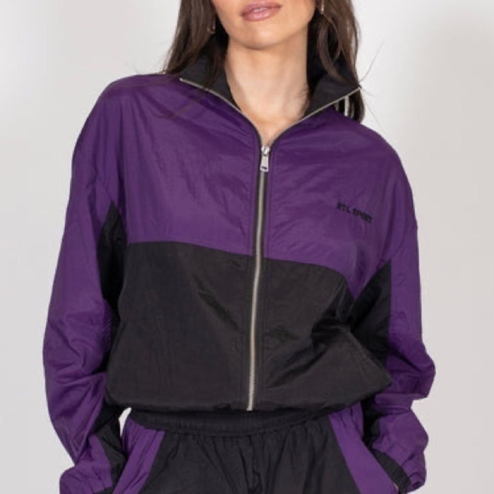 Brunette The Label Track Jacket Purple Black Zip Up S/M